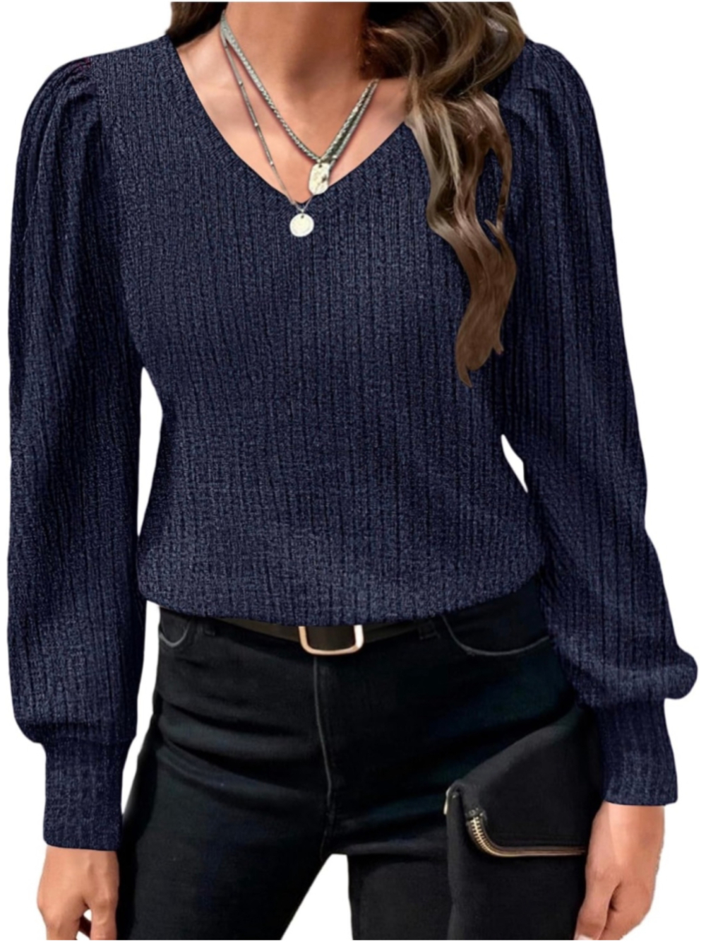 NEW Knit Shirt Soft Puff Long Sleeve Blouse Top V Neck Lightweight 2X